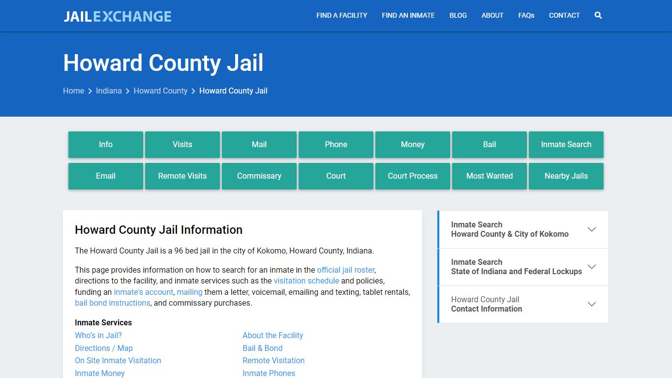 Howard County Jail, IN Inmate Search, Information